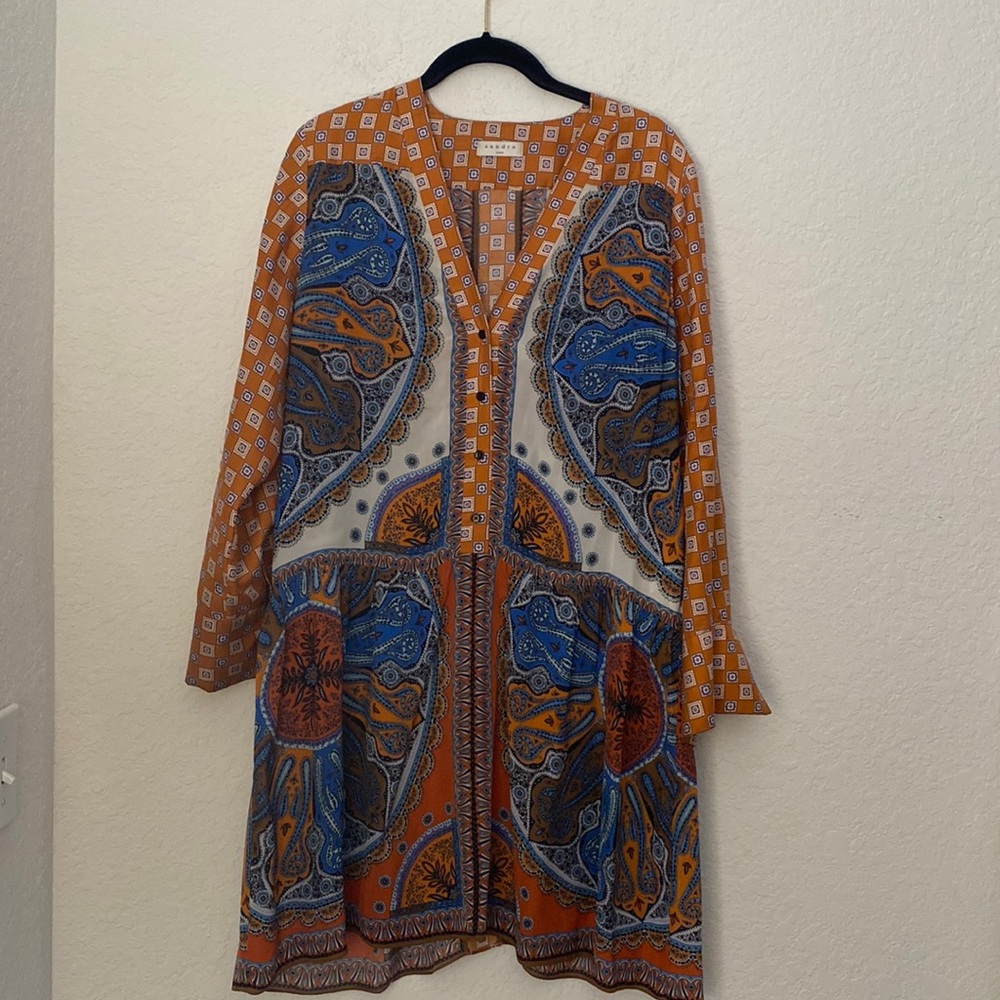 Sandro 2020 printed easy drop waist long sleeve dress size 4